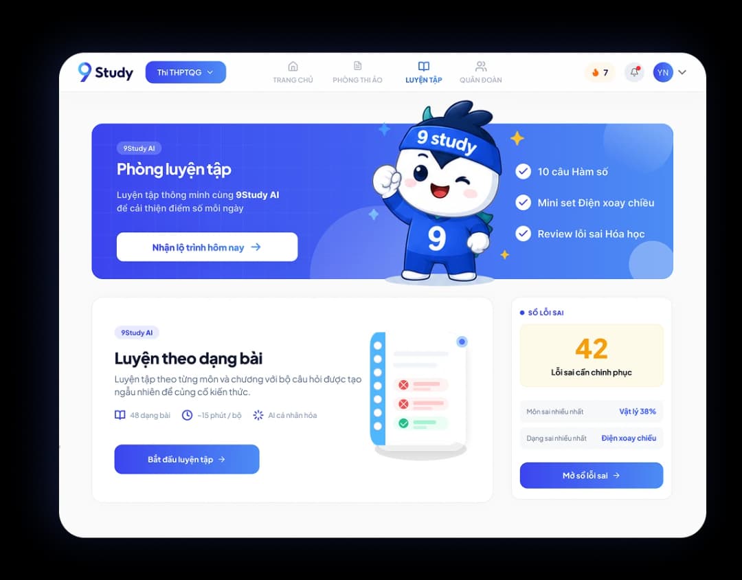 Luyện tập chuyên sâu theo chủ điểm trên 9Study
